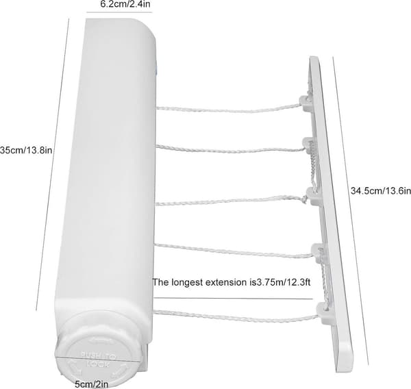 Clothesline, Automatic Telescopic Wall Mounted Retractable Clothes Dryer Line with Hook for Indoor and Outdoor Use, Punching System (Five Lines)