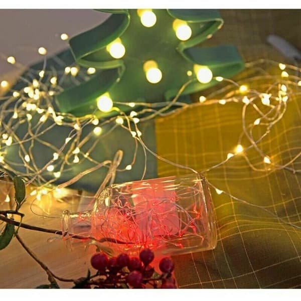 Battery-powered Christmas LED Light Garland 5M 50 LED with Three-Battery Box Remote Control Warm White Copper Wire