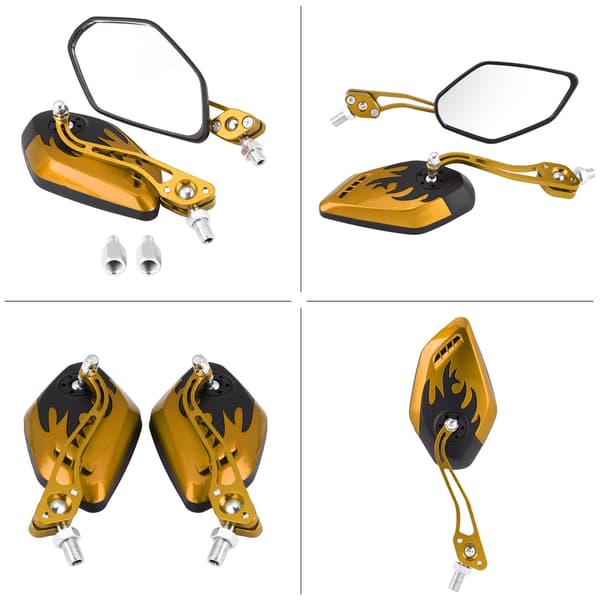 1 Pair 8mm 10mm Universal Motorcycle Scooter Aluminum Flame Pattern Rearview Mirrors Yellow