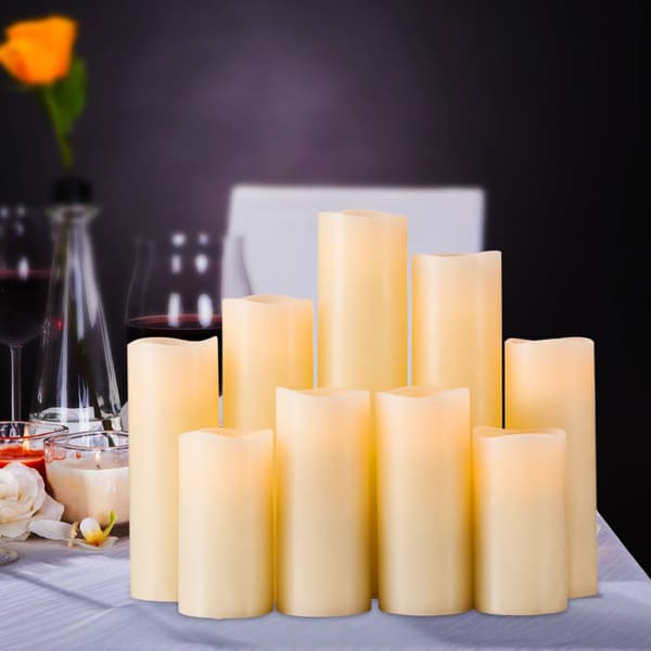 Battery-operated Flameless Candle Set with 9 Real Wax Pillars, Decorative LED Candles with Remote Control and Timer