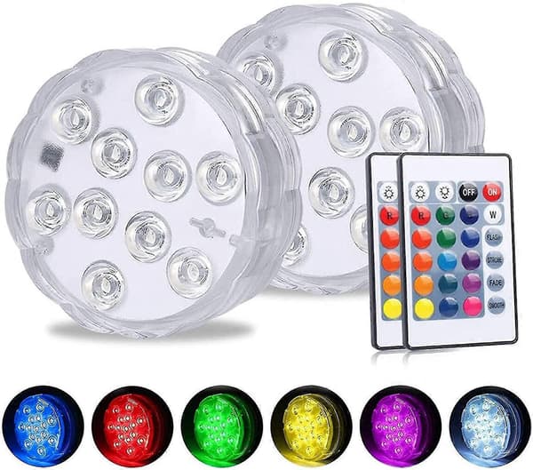 Badekar boblebadlamper, 2 stk nedsenkbare LED-lys med fjernkontroll, vanntette