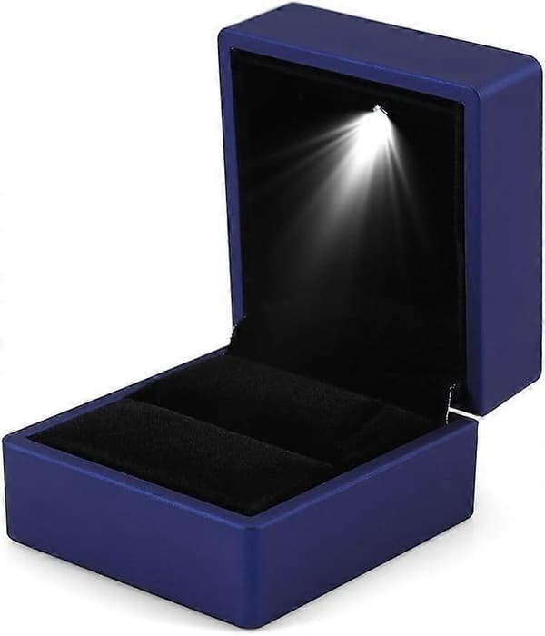 Elegant ringæske med LED-belysning Smykkeskrin Opbevaringsboks (Blå)