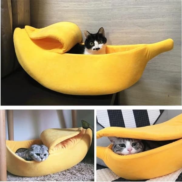 Banana Shaped Pet Bed - Creative Dog & Cat Cave - Warm & Soft Plush Puppy Mat