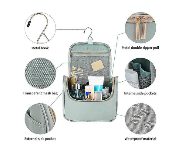 Makeupväska Resekosmetikväska Handhållen Necessär Organizer för Kvinnor - Mintgrön