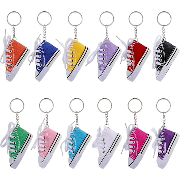 12 Nøgleringe, Mini Canvas, Sneaker Nøglering Charms