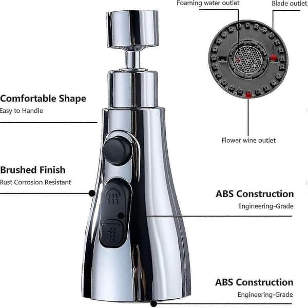 Faucet Head, Kitchen Sink Faucet Extender with 360° Swivel Spout, 3-Mode Spray Head, Faucet Nozzle, Pull-Out Setting [DB]