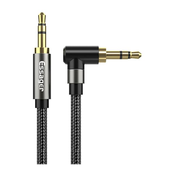 able Jack, Stereokabel Jack til Jack lydkabel, Lyd 3,5 mm han til han 90 graders ekstra nylonflettet til bilradio, højttalere, tablet, MP3 1,5M