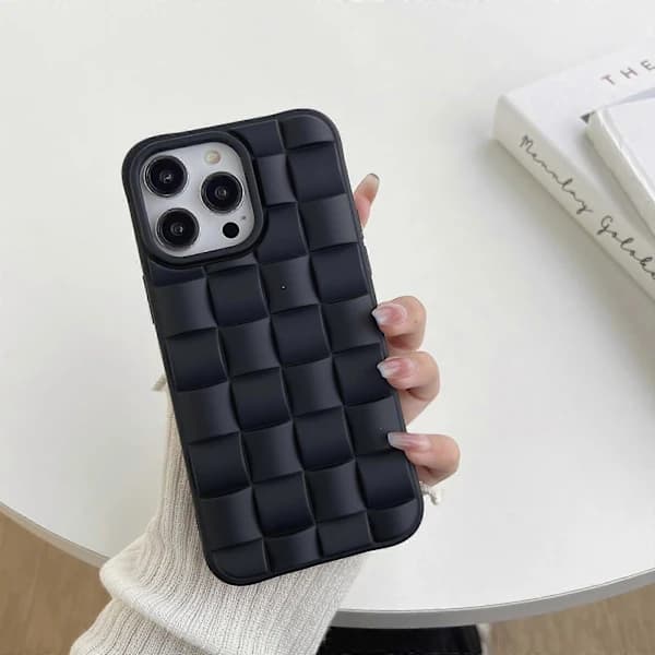 iPhone 14 Pro Max 3D-kuutio kudottu tekstuurinen ihon tuntuinen puhelinkotelo