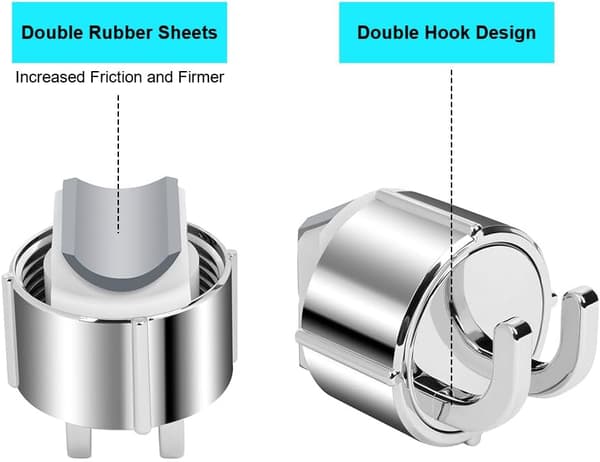 Håndbruserholder til 16-27 mm stang, justerbar erstatningsbruserholder, 360° rotation, med 2 kroge—yux
