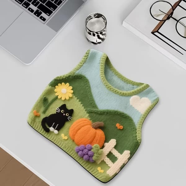 Musemåtte til kontoret - Æstetisk skrivebordsmåtte med katte-, græskar- og blomstermotiver, perfekt til hjemmearbejde (DB)