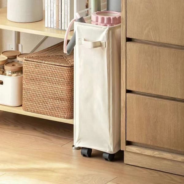Laundry Basket with Wheels, Rolling Laundry Hamper Foldable Clothes Storage Cart Foldable Yoga Mats Storage Rack Slim Corner, A