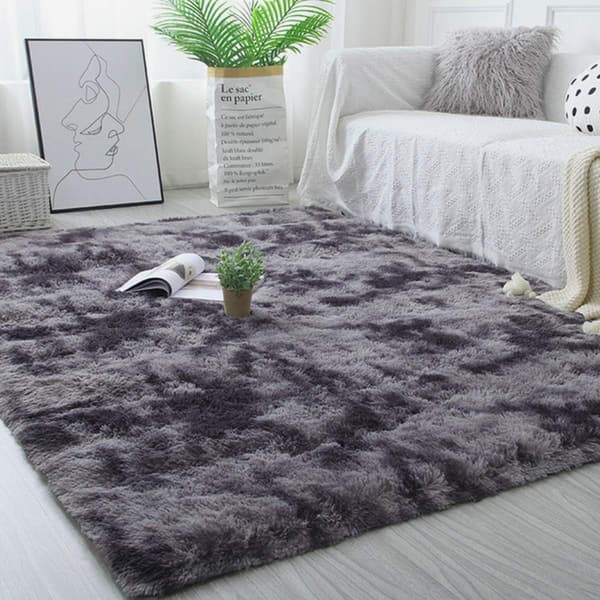 Blødt og fluffy tæppe, skridsikkert, til soveværelse, stue, boligindretning (120x160cm, sortgrå) Grå 120*160CM