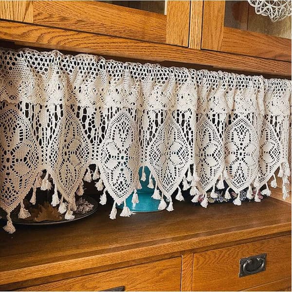 Korta gardiner bohemisk broderi spets, 90x68cm