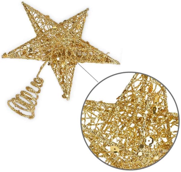 Juletræsstjerne, 25 cm (guld) glitrende juletræsdekorationer