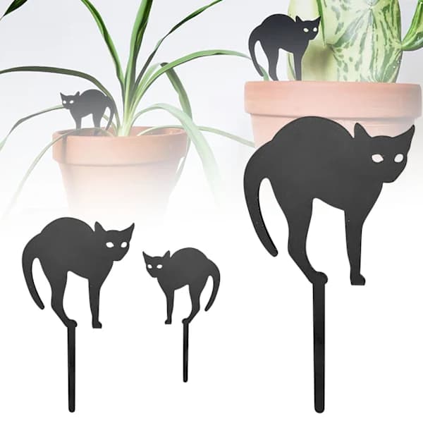 2 stk. Træ Mini Sorte Katte Plantepinde, Have Gård Blomsterkrukke Dekoration, Søde Katte Ornamenter til Altan & Udendørs Indretning