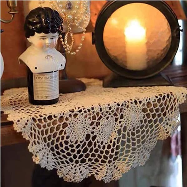 2 st 100% bomull handgjorda virkade runda dukar spetsduk Doily