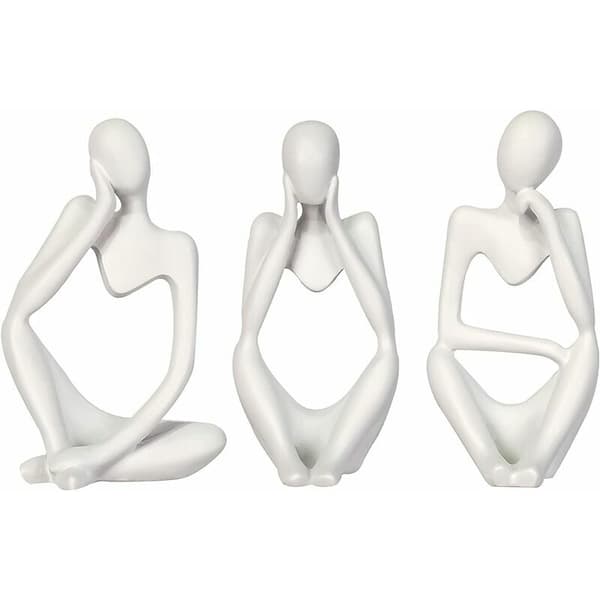 Resin Mini Thinker Skulptur Prydnad Set för Hem Vardagsrum Kontor 3 Stycken (Vit)