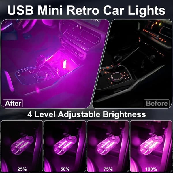 2 stk USB Billamper Retro Touch Interiørlamper Mini Belysning (Lilla)_OF