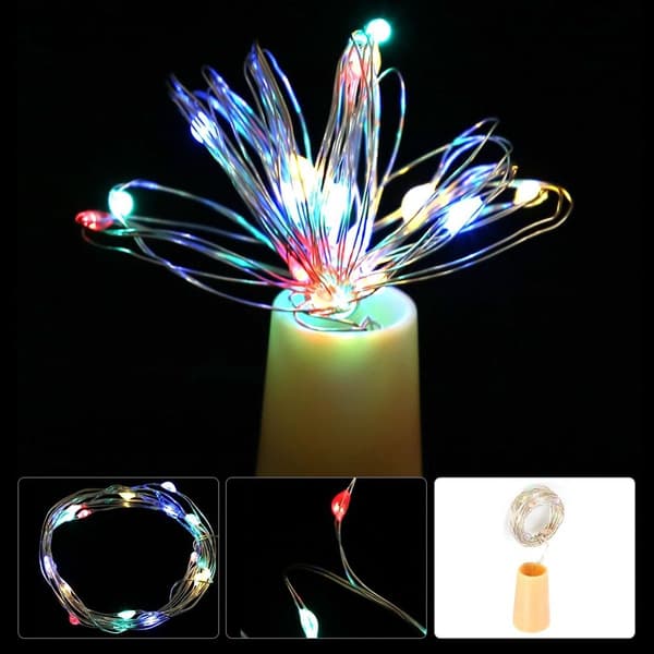 2 stk. korkformede lyslenker, fe-vinflaske LED-lampe batteri KLB