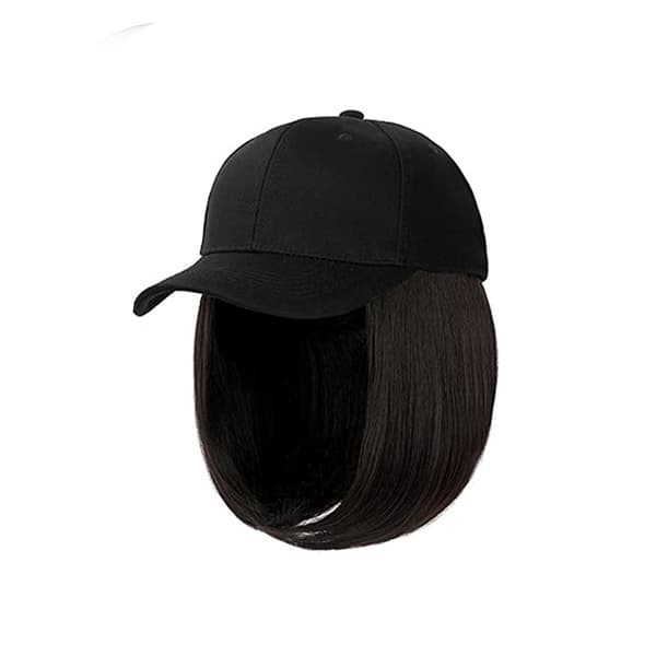/#/Medium Brun Baseballcaps med Hårforlengelser Rett Kort Bob/#/