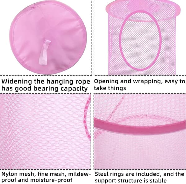 Hanging Net Storage, 2-Pack Foldable Hanging Toy Storage, 4 Compartments Foldable Hanging Storage Basket Stuffed Animal Storage Net