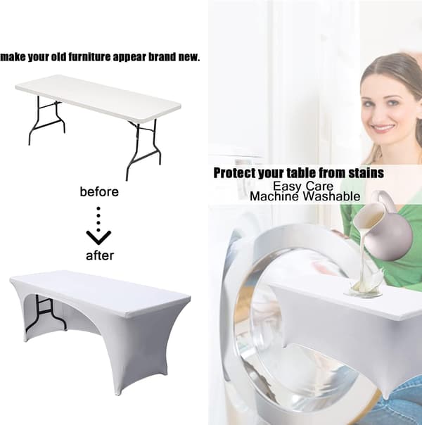 Stretchöverdrag 6ft för rektangulära bord med öppen rygg, monterade spandex rektangulära uteplatsbordsskydd, bröllop, fest, kök, skönhetsevenemang