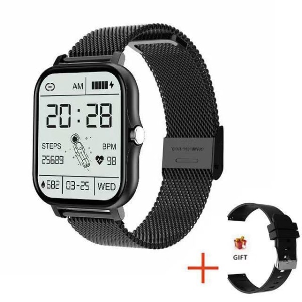 Smartwatch: Bluetooth Talk Sport Pedometer Sleep Health Monitor - Black (Steel + Silicone Band)