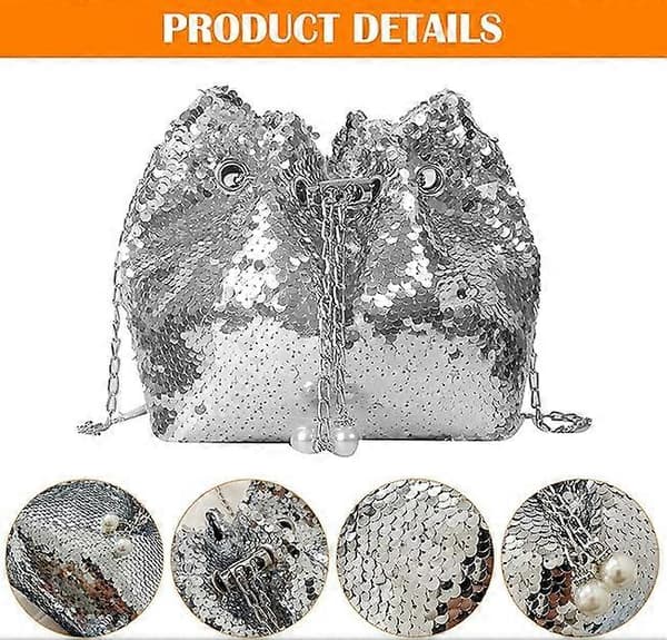 Rhinestone Aftenclutch Sølv Sort Dame Aftenclutch Skinnende Kædetaske Argento Argento Argento