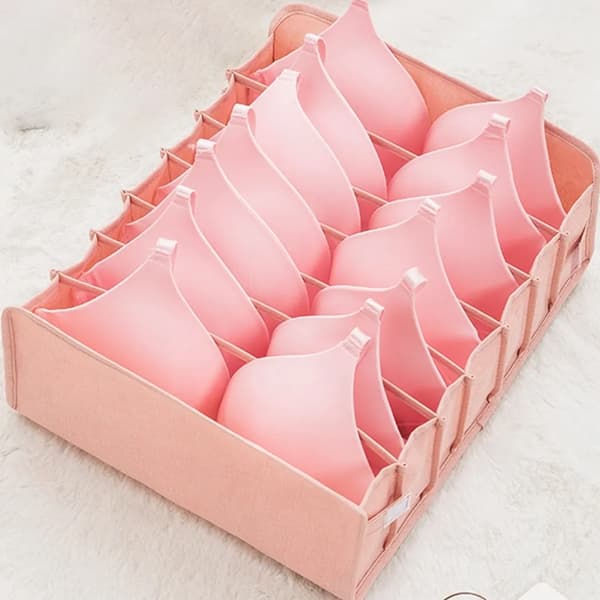 Grid Underwear Storage Box, Washable Foldable Underwear Organizer, Storage Box, 35 x 30.5 x 14.5 cm (Pink)