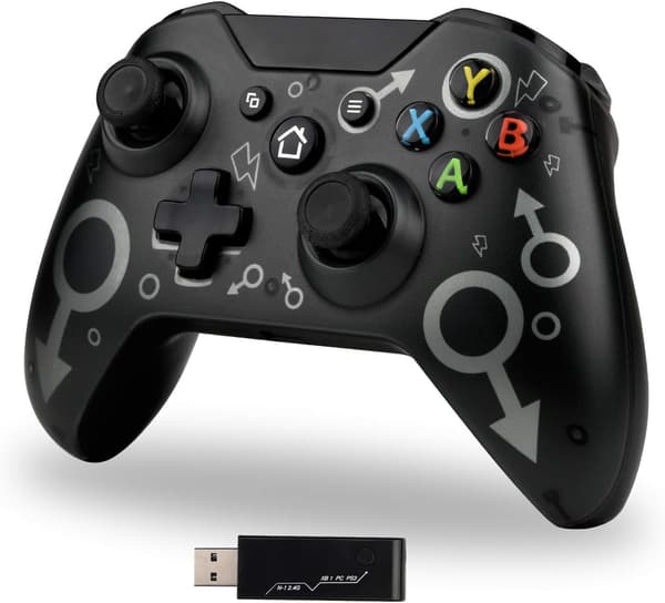 Trådløs Xbox One-controller, Xbox-controller med 2,4 GHz trådløs adapter, kompatibel med Xbox One X/Xbox One S/PS3 og PC (sort)