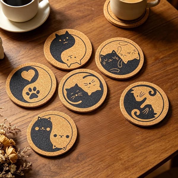 Cat Coasters - Cat Patterned Coasters | Round, Heat-Resistant and Heat-Insulating Coasters (FMY)