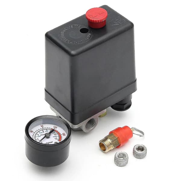 1/4\" 4-port 12 bar enfas luftkompressor tryck 0-175 Psi strömbrytare kontrollventil säkerhetsventil tryckmätare-FX-
