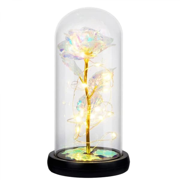 #Kunstig roseblomst i glaskuppel Forever Rose med LED-belysning#