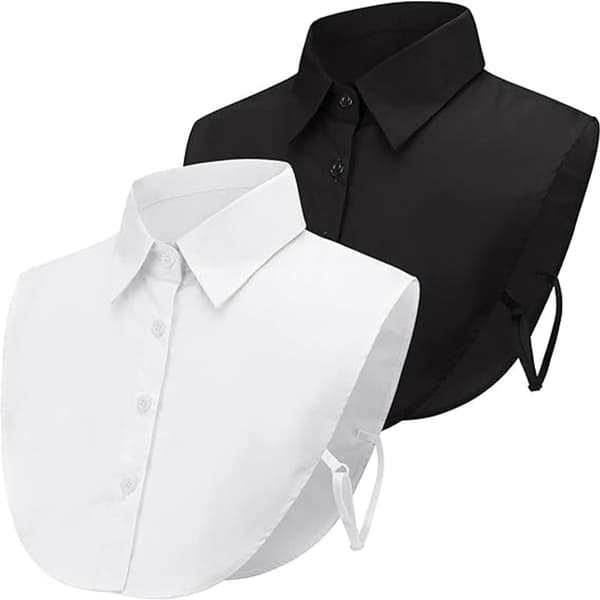 Sett med 2 blusekrager for kvinner - Avtakbar spiss krage basic - Krager for kvinner - Løse damekrager for noe under