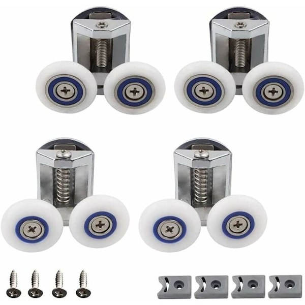 Shower Door Wheels, 4-pack Double Rollers for Bathroom Cabin Replacement, Compatible with Most Brands