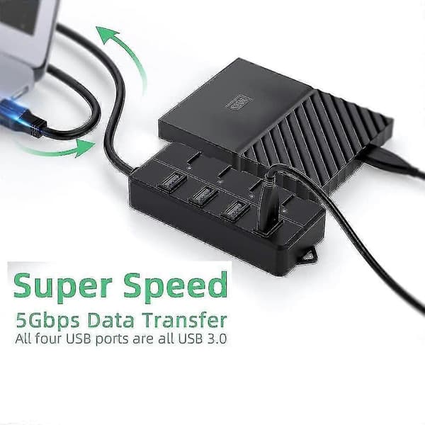 USB 3.0-hub, 4-ports USB-hub-splitter med forlænget 0,6 m / 1,2 m kabel, datahub W