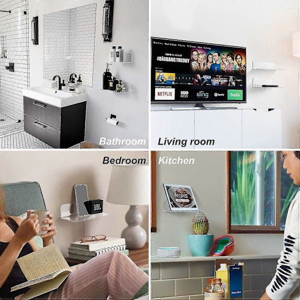 Kelluvat Hyllyt, 2 kpl - Laajenna Seinätilaa Helposti - Akryylinen Pieni Seinähylly Makuuhuoneeseen, Kylpyhuoneeseen, Pelihuoneeseen, Olohuoneeseen, Toimistoon [db] 20*15cm