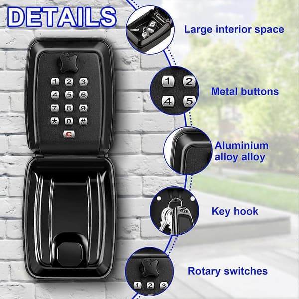 Key Cabinet Wall Mounted Police Approved, Large Key Box with Resettable 12-Digit Code Key Cabinet with Weatherproof