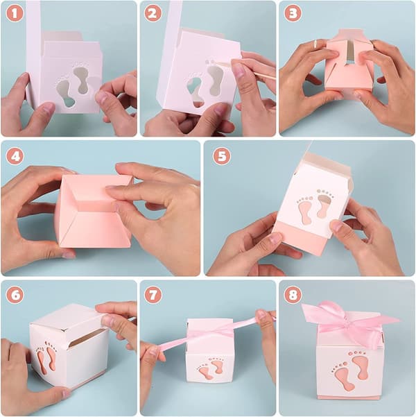 Paper Candy Box, Powder 50 pcs Gift Box, Candy Box, Ribbon Candy Gift Box, Party Ceremony Decorative Box-