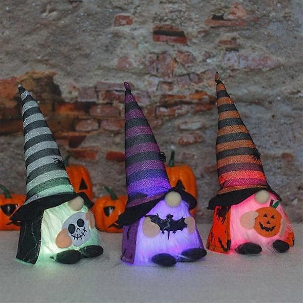 Halloween Lysende Nisse med LED-lys Heksehat Edderkoppehat Sød Nisse til Dukke Hvid