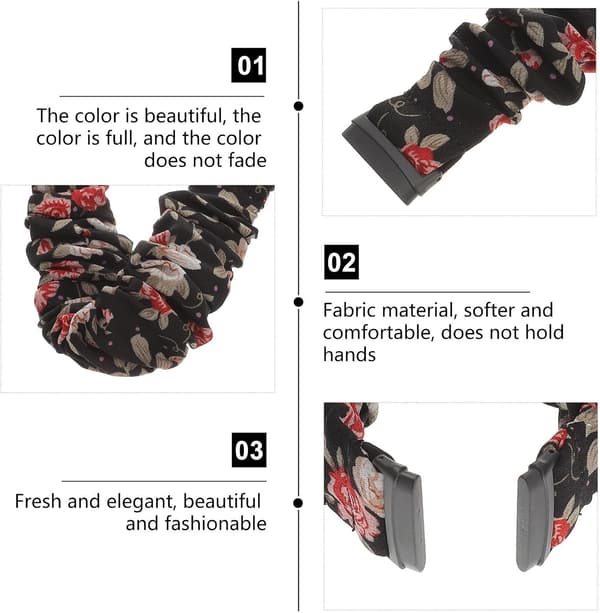 Elastisk Scrunchie urrem udskiftningsbånd åndbart behageligt holdbart med levende mønster matchende til kvinder og piger, behagelig at bære -