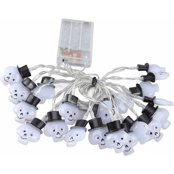 longziming-3M lang 2 belysningstilstande 20LED kraniehoved fe-lys Halloween fe-lys ferie rædsel spøgelse sort hat dekorative lys