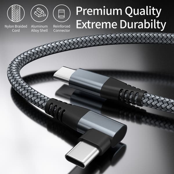 USB-C-kabel med vinklet stik 60 W hurtigoplader Grå 3 m