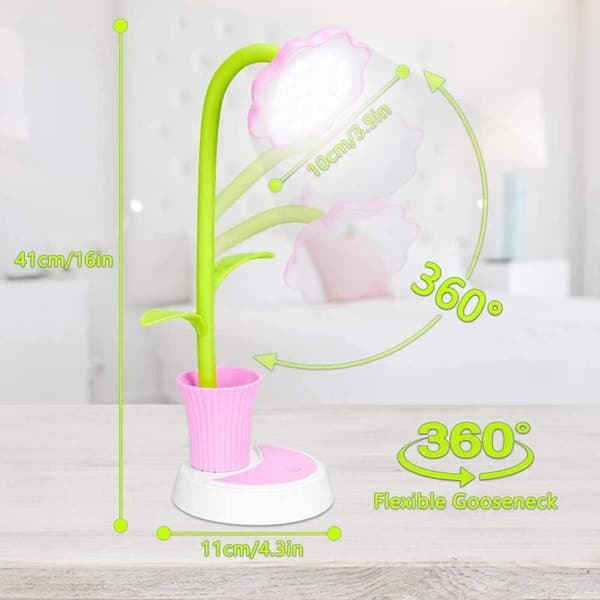 LED Desk Lamp for Kids with Touch Sensor, Dimmable Bedside Reading Lamp with Pen Holder, USB Rechargeable Table Lamp (Pink)