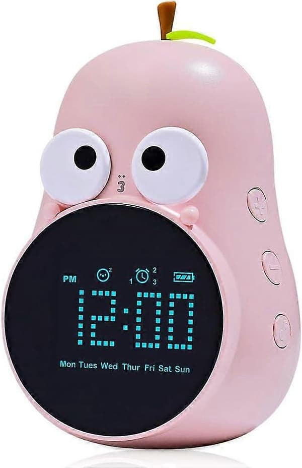 Väckarklocka, USB LED Digital Barnklocka med 6 Ringsignaler, Icke Tickande Päronformad Söt (Rosa)