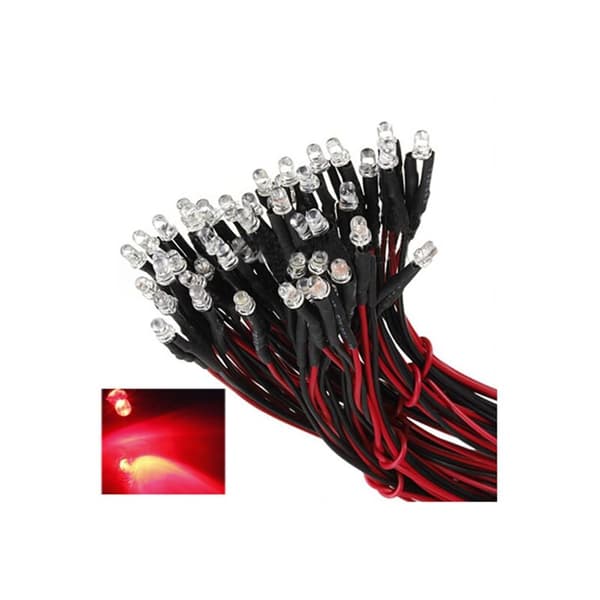 10 kpl 12V 20cm LED esijohdotettu 3mm punainen