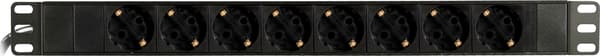 Strømskinne m/ 8xCEE 7/3 udtag 1xCEE 7/7 19 \"1U 2m kabel Svart