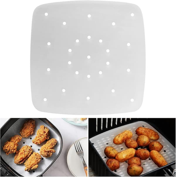 200 stk. bagepapir til Airfryer, 22 cm perforeret bagepapir, firkantet dampkogerpapir til Airfryer, dampkurv