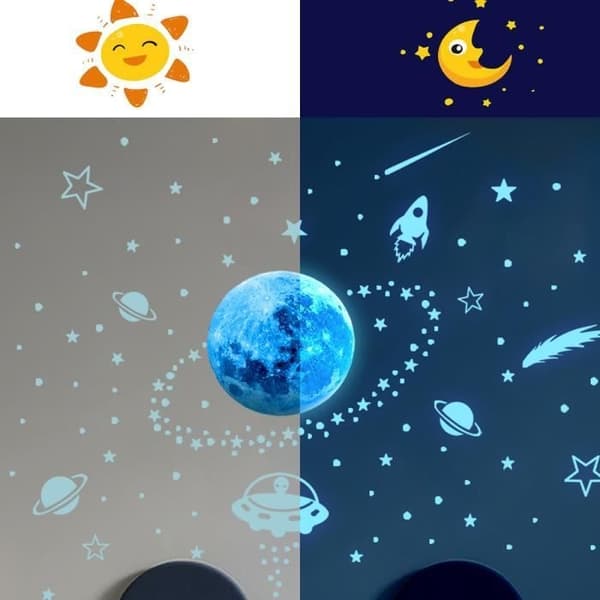 Självlysande väggdekaler blått ljus planeter meteor sovrum vardagsrum barnrumsdekoration