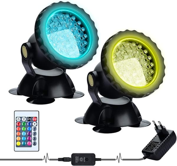 RGB Aquarium Lamp, Waterproof Wonderful Lighting for Fish, IP68 Waterproof LED Lamp with Adjustable Angle and Remote Control for Garden Pond, Pool